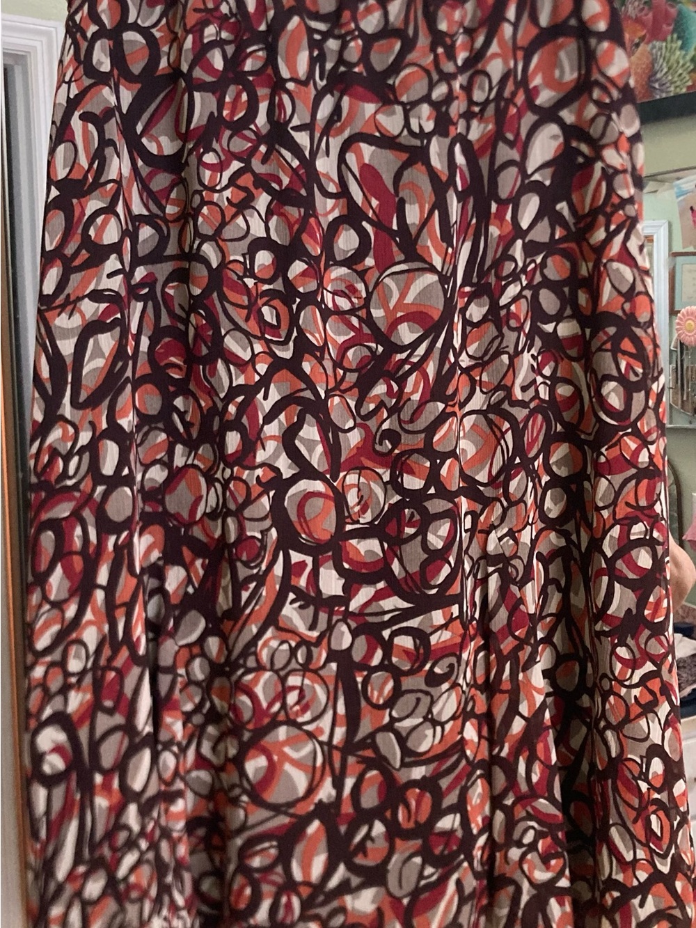 Bay Studio A-Line lined Skirt in Burgundy, Orange, and brown size large 26” long